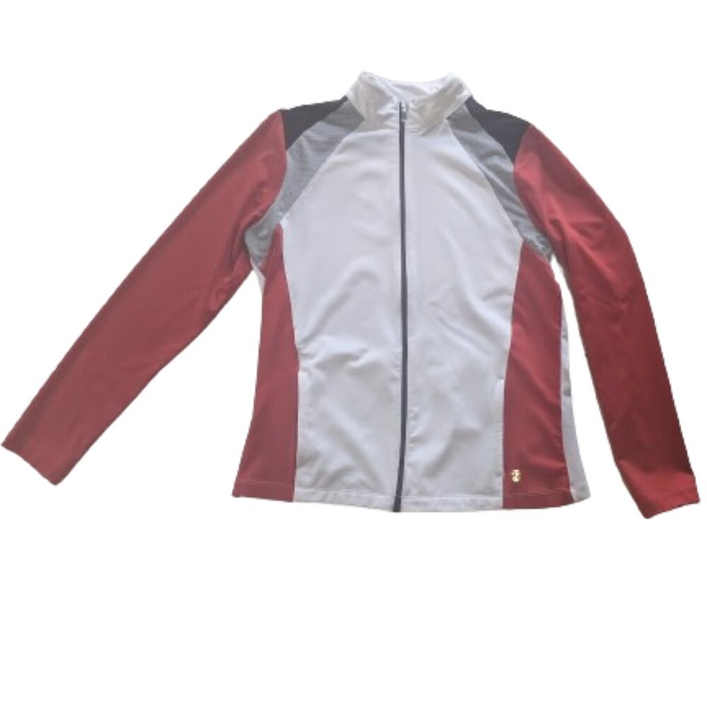 White and Red Colorblock Zip Up Jacket Size Medium